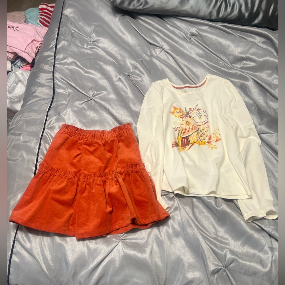 Cynthia Rowley Orange Skirt and Cream Top Set